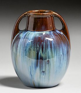 Fulper Pottery #643 Chinese Blue Flambe Two-Handled Vase c1910s