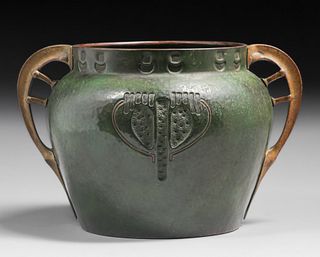 German Secessionist Hammered Copper & Brass Two-Handled Jardiniere c1905