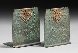Roycroft “Etruscan” Hammered Copper Bookends c1915