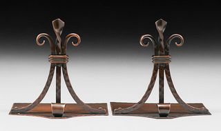 Roycroft Hammered Copper Three-Strap Bookends c1920s