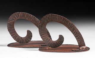 Unusual Roycroft Hammered Copper Curled Bookends c1920s