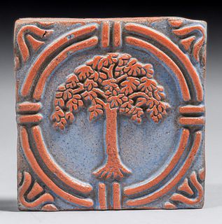 Moravian Pottery Tree-of-Life Tile c1920s