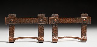 Roycroft Hammered Copper Strap-Form Bookends c1920s