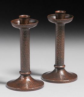 Roycroft Hammered Copper Rounded Candlesticks c1920s
