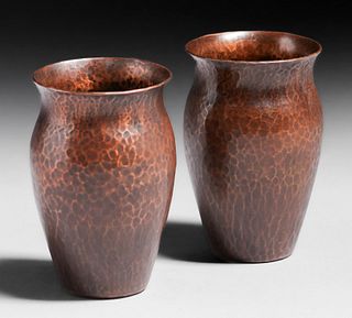 Arthur Cole – Avon Coppersmith Pair Hammered Copper Vases c1930s