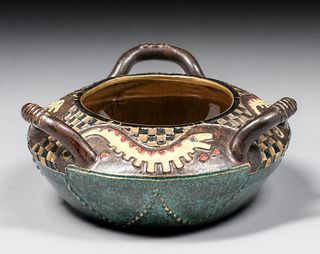 Eduard Stellmacher Amphora Pottery Three-Handled Bowl c1905