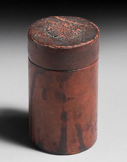 Roycroft Hand-Tooled Leather Cannister c1910