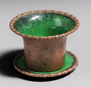 Nekrasoff Copper & Enamel Vase & Tray c1920s
