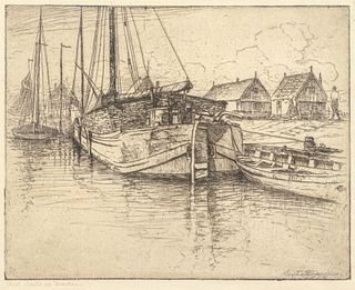 Bertha Jaques (1863-1941) Engraving "Peat Boats at Marken" c1920s