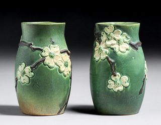 Pair Roseville Dogwood Vases c1920s