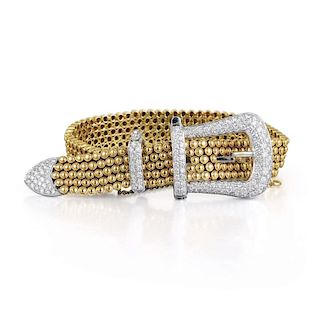 A Gold and Diamond Belt Buckle Bracelet