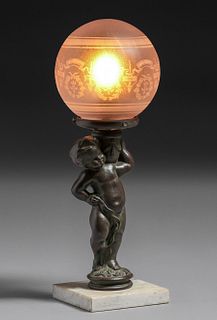 Antique Bronze Cherub Lamp c1920s