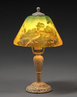 Moe Bridges Reverse Painted Boudoir Lamp c1920s