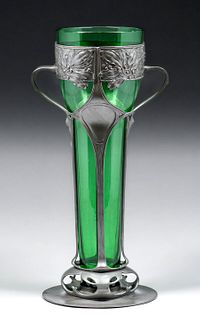 Art Nouveau German Secessionist Pewter & Glass Vase c1905
