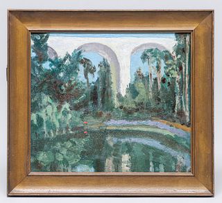 Early California Painting of Arched Bridge c1920