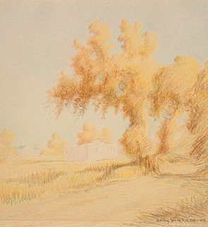 Andrew Kay Womrath (1874-1953) Pastel Fall Landscape with Houses 1943