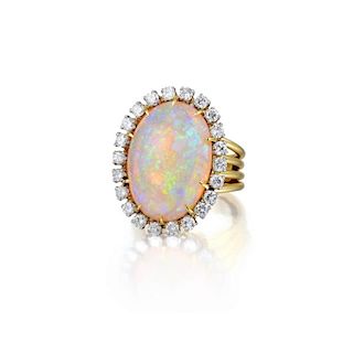 A Diamond and Opal Ring