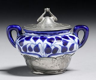 Zsolnay Pottery Osiris Art Nouveau Pewter Covered Vase c1900