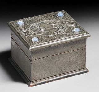 Arts & Crafts Period Hammered Pewter & Cabochon Box c1905