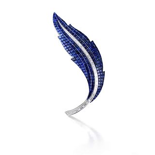 An Invisibly-Set Sapphire and Diamond Brooch