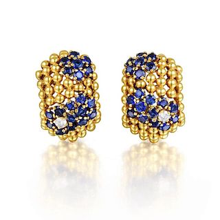 A Pair of Sapphire and Diamond Ear Clips