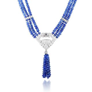 An Art Deco Diamond and Sapphire Necklace