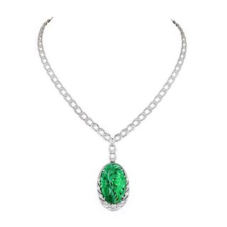 Raymond Yard Art Deco Diamond and Jade Necklace