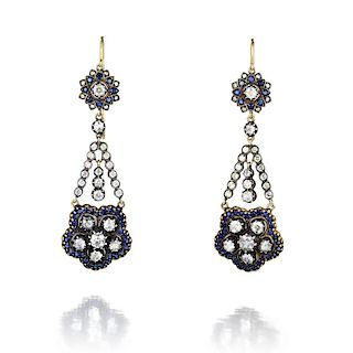 A Pair of Antique Silver, Gold, and Diamond Earrings