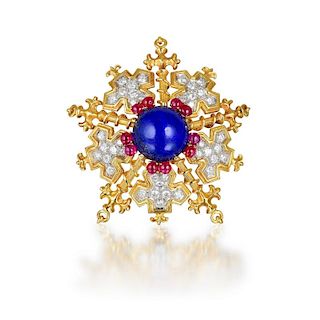 Tiffany & Co. Diamond, Ruby, and Lapis Lazuli Snowflake Brooch