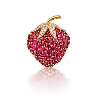 Tiffany & Co. Ruby and Diamond Strawberry Brooch