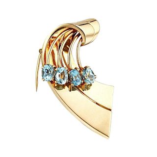 Cartier Gold and Aquamarine Brooch