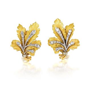 Buccellati Diamond and Gold Leaf Earrings