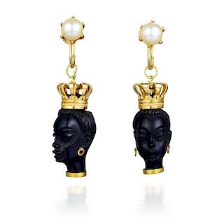 Corletto Gold and Pearl Blackamoor Earrings