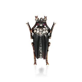 An Antique Diamond and Ruby Beetle Brooch