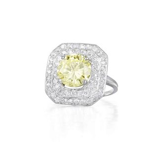 A 2.14-Carat Fancy Yellow Round Brilliant Diamond Ring