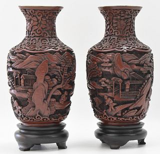 ANTIQUE CHINESE CINNABAR LACQUER VASES