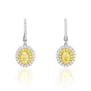 A Pair of Yellow Diamond Earrings