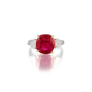 A 4.23-Carat Unheated Burmese Ruby, Diamond and Platinum Ring