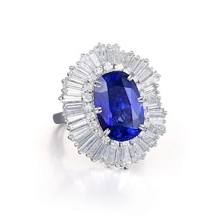 A 12.14-Carat Ceylon Sapphire and Diamond Ring