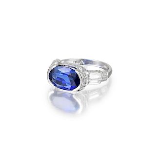 A 6.27-Carat Unheated Burmese Sapphire, Diamond and Platinum Ring