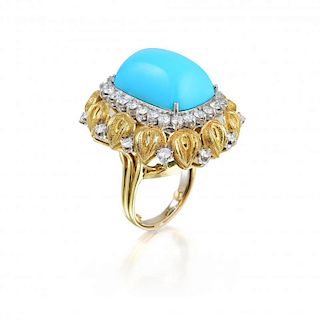 A Gold, Diamond and Turquoise Ring