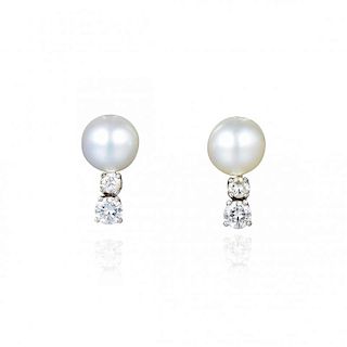 A Pair of Pearl and Diamond Earrings