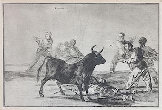 Francisco de Goya, (Spanish, 1746-1828), Desjarrette de la canalla con lanzas, medias-lunas, banderillas y otras armas (pl. 1