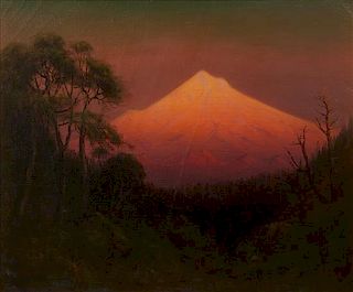 * James Everett Stuart, (American 1852-1941), Sunset Glow - Mt. Hood from Near the Sandy River, Ore., 1911