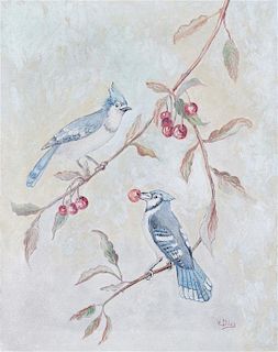 * W. Stiles, (20th century), Birds on Cherry Branches