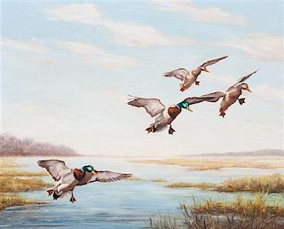 * Ethel E. Queeny, (20th century), Two works: Ducks in Flight