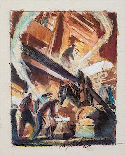 * Reynold Brown, (American, 1917-1991), Two works: Steelworkers #1 and Steelworkers #2