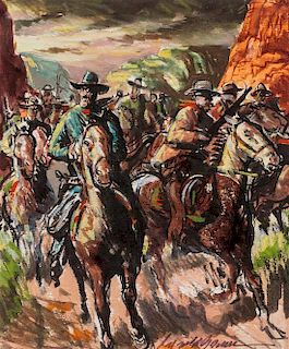 * Reynold Brown, (American, 1917-1991), Cowboys in Canyon