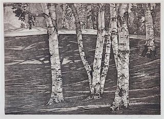 Luigi Lucioni, (Italian/American, 1900-1988), Two works: Birch Trees and Mountain Landscape
