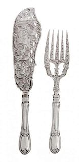 An American Silver Serving Set, James S. Vancourt & Co., New York, NY, comprising an engraved fork and knife.